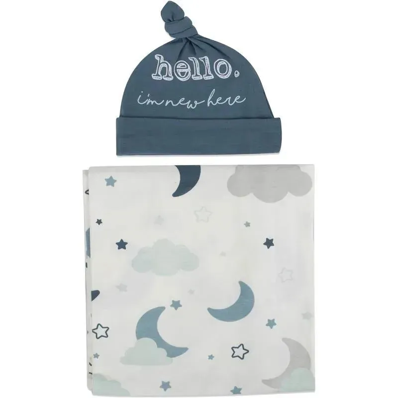 A.D Sutton - Baby Cotton Swaddle Blanket Wrap with Headband or Hat Set, Hello I'm New Here - Image 2
