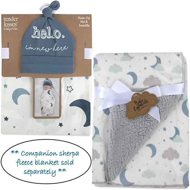 A.D Sutton - Baby Cotton Swaddle Blanket Wrap with Headband or Hat Set, Hello I'm New Here - Image 3