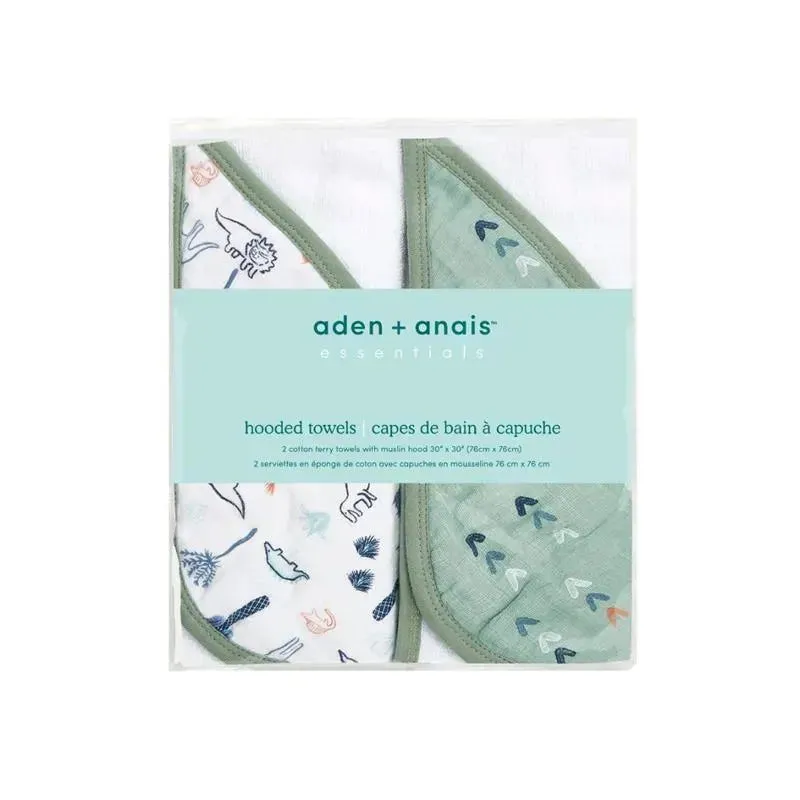 Aden + Anais - 2Pk Cotton Muslin Hooded Towel, Dinotime - Image 2