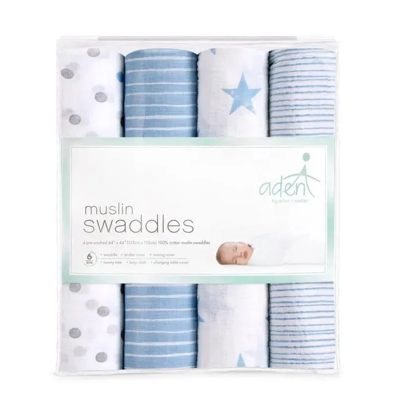 Aden + Anais - 4 Pk Muslin Swaddles, Dapper