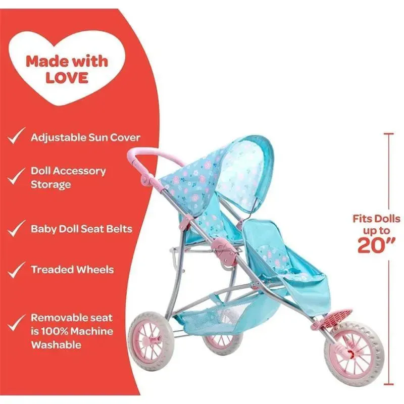 Adora - Twin Jogger Baby Doll Stroller, Flower Power - Image 2