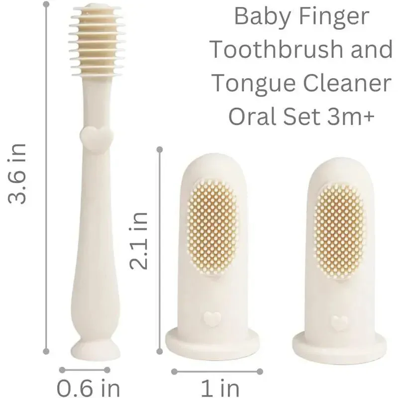 Ali + Oli - Baby Finger Toothbrush & Tongue Cleaner Oral Set, Ivory - Image 2