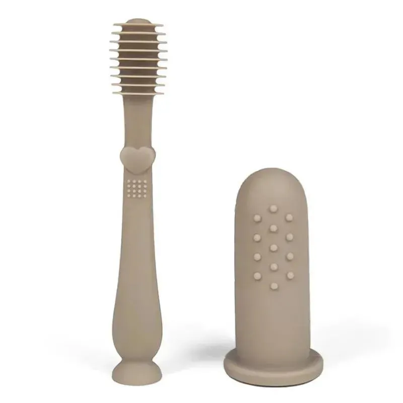 Ali + Oli - Baby Finger Toothbrush & Tongue Cleaner Oral Set, Sand - Image 3