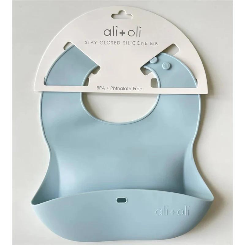 Ali+Oli Silicone Baby Bib Roll Up & Stay Closed (Sky) - Image 2