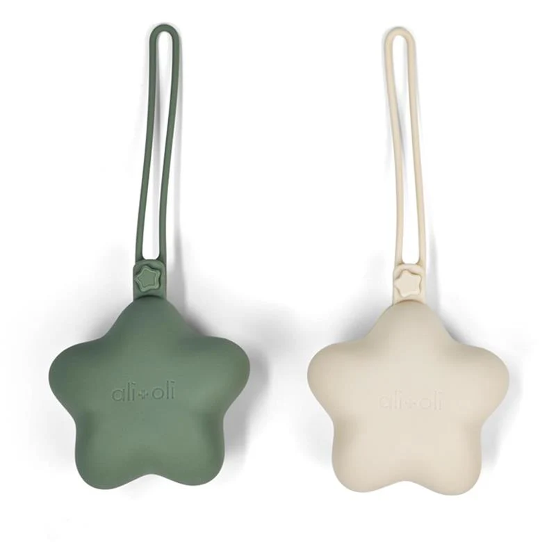 Ali + Oli - Silicone Pacifier Case Star 2Pk, Sage Sand