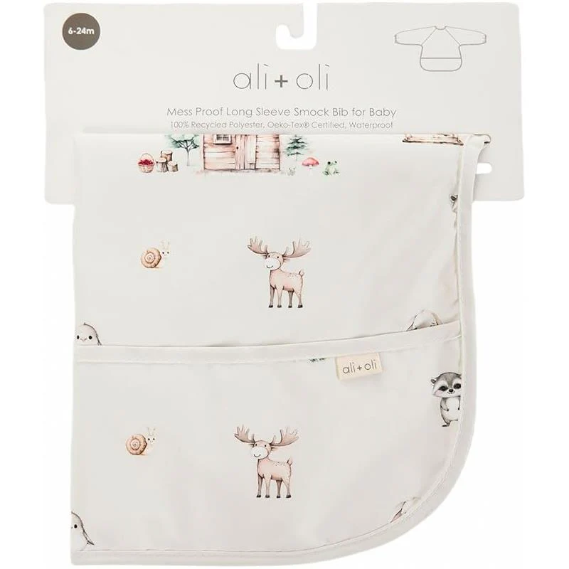 Ali + Oli - Smock Bib For Baby & Todler Long Sleeve, Woodlands - Image 2