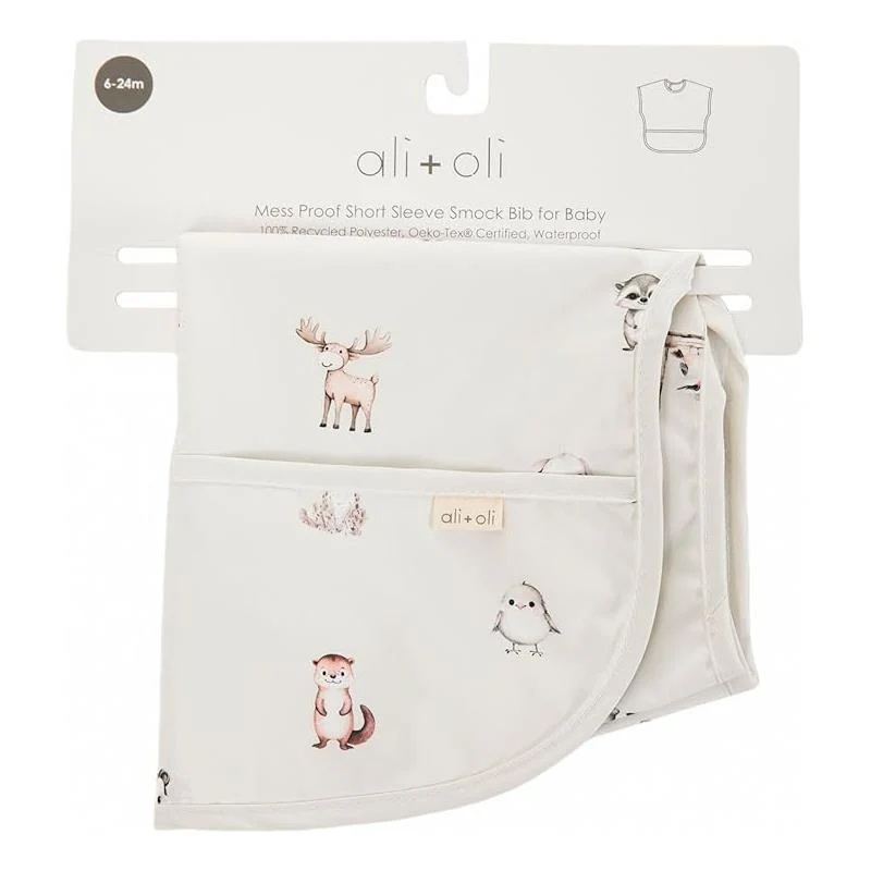 Ali + Oli - Smock Bib For Baby & Todler Short Sleeve, Woodlands - Image 5
