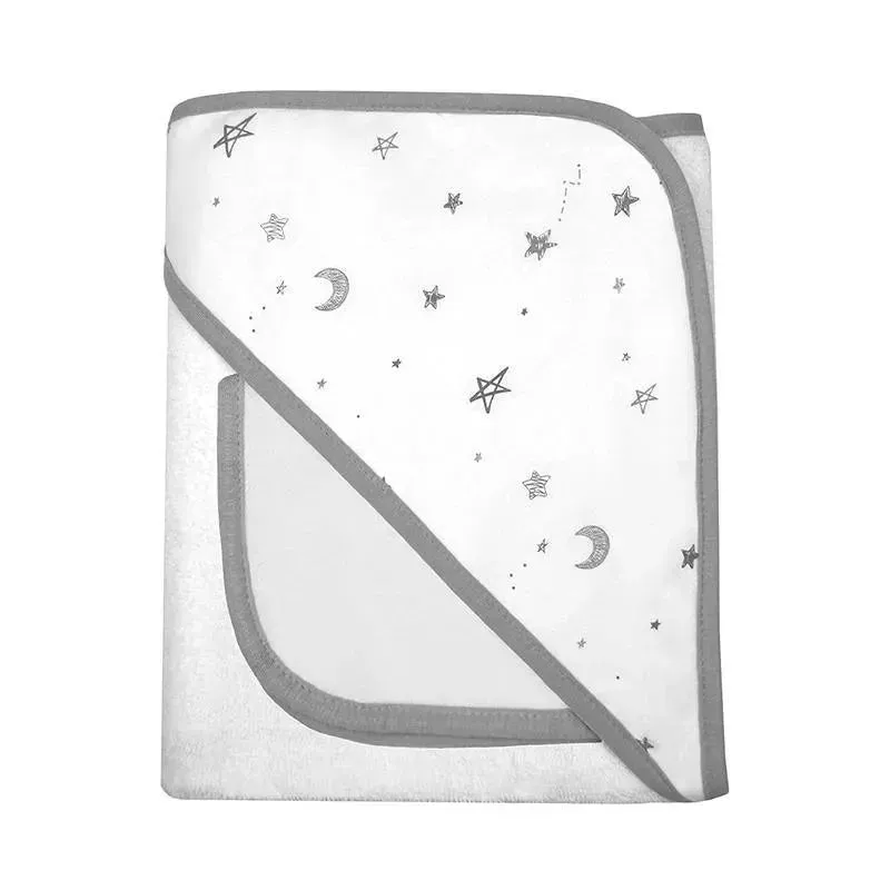 American Baby - Organic Hooded Towel And Washcloth, Gray Stars & Moon - Image 2