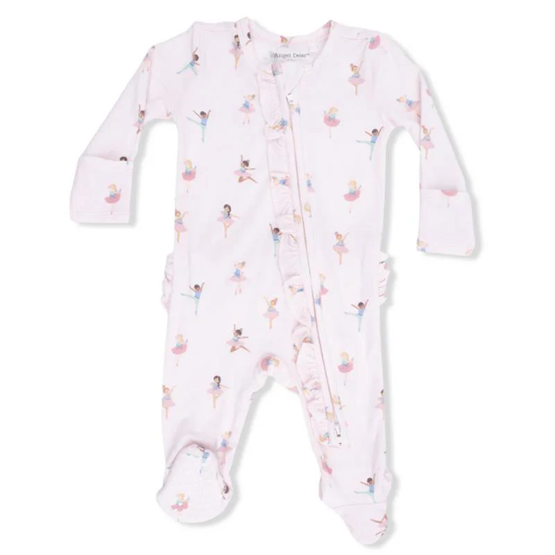 Angel Dear Baby Girl Petite Ballet 2 Way Ruffle Front Zipper Footie