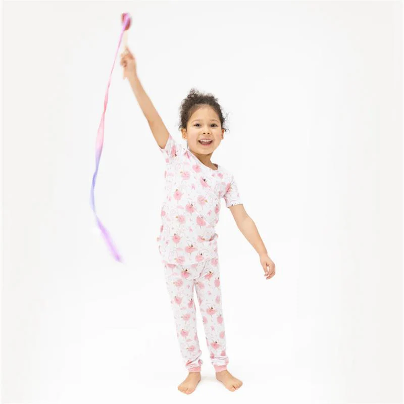 Angel Dear Baby Girl Ribbon Ballerinas Short Sleeve Loungewear Set