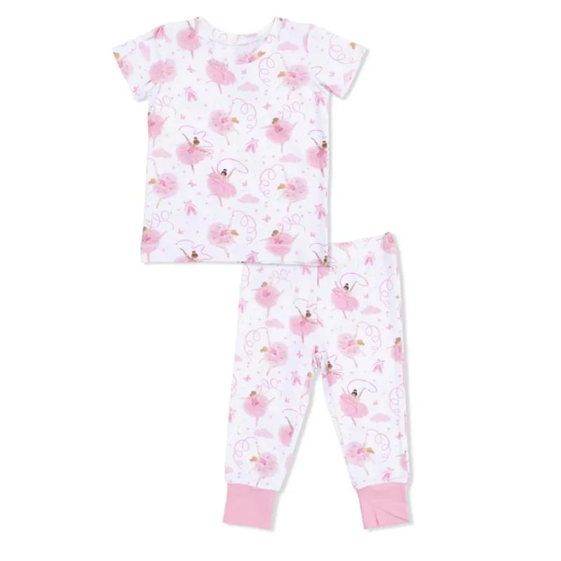 Angel Dear Baby Girl Ribbon Ballerinas Short Sleeve Loungewear Set - Image 2