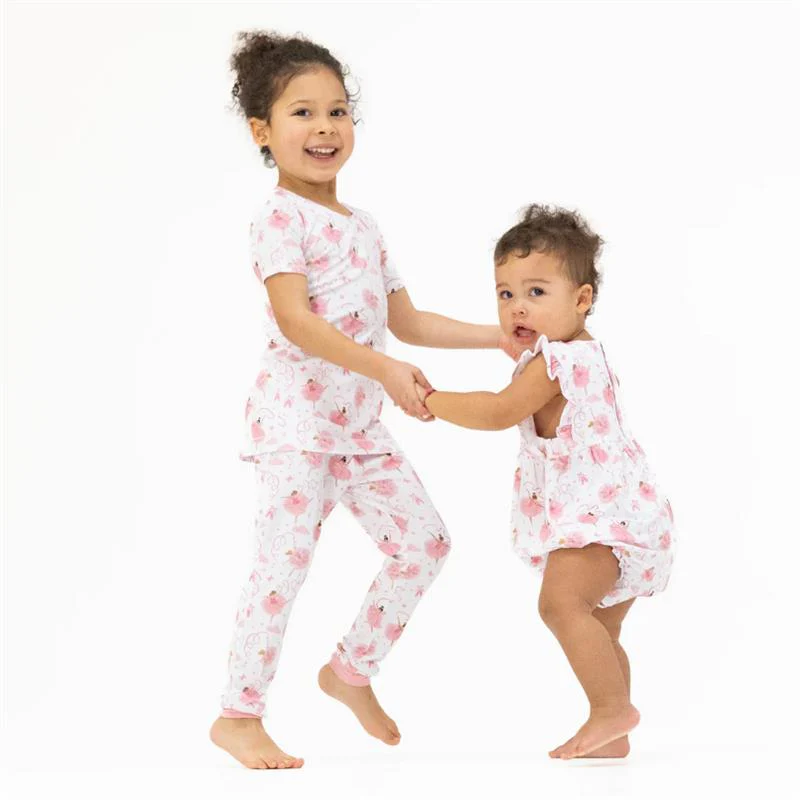 Angel Dear Baby Girl Ribbon Ballerinas Short Sleeve Loungewear Set - Image 3