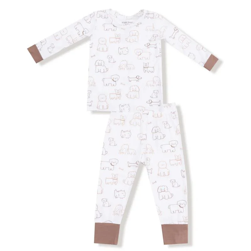 Angel Dear - Baby Neutral Pups Long Sleeve Loungewear Set