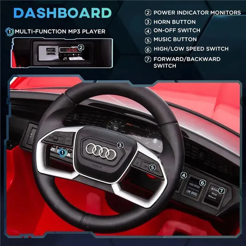 Aosom - Kids Audi Car Battery Powered Ride On Toy with Remote Control, Red - Image 6