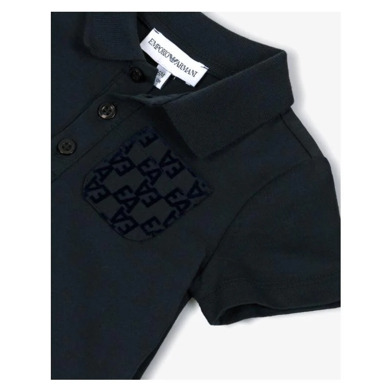 Armani Baby - Baby Boy Print Pocket Short Sleeve Polo Navy - Image 3