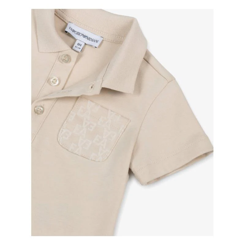 Armani Baby - Baby Boy Print Pocket Short Sleeve Polo Oak - Image 3