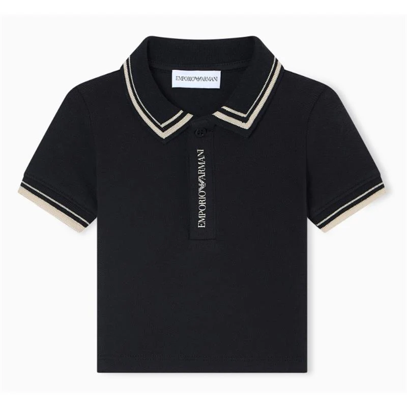 Armani Baby - Baby Boy Short Sleeve Polo Shirt With Piping Detail Navy