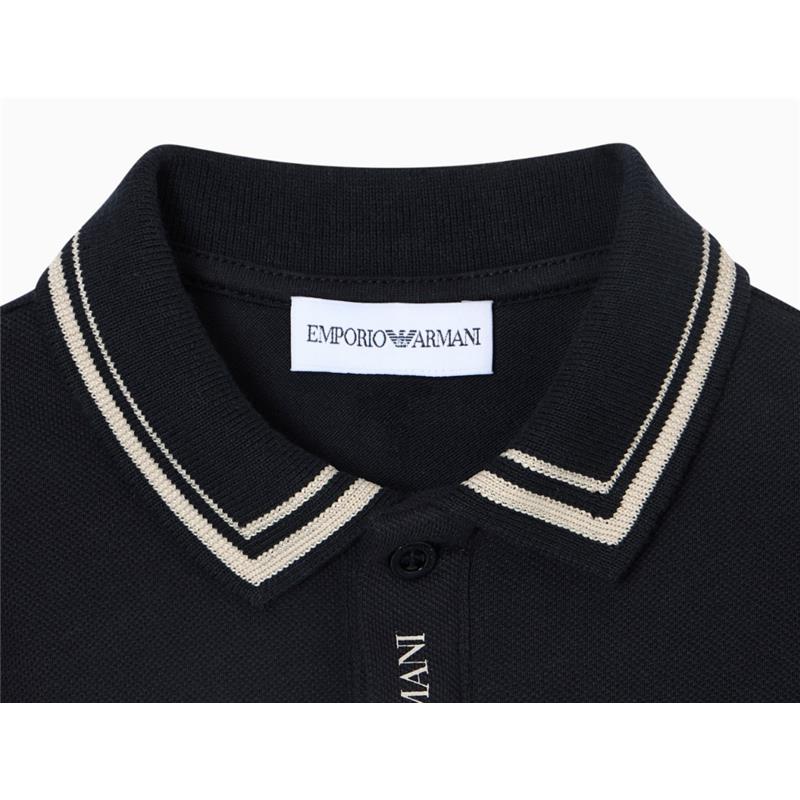 Armani Baby - Baby Boy Short Sleeve Polo Shirt With Piping Detail Navy - Image 3