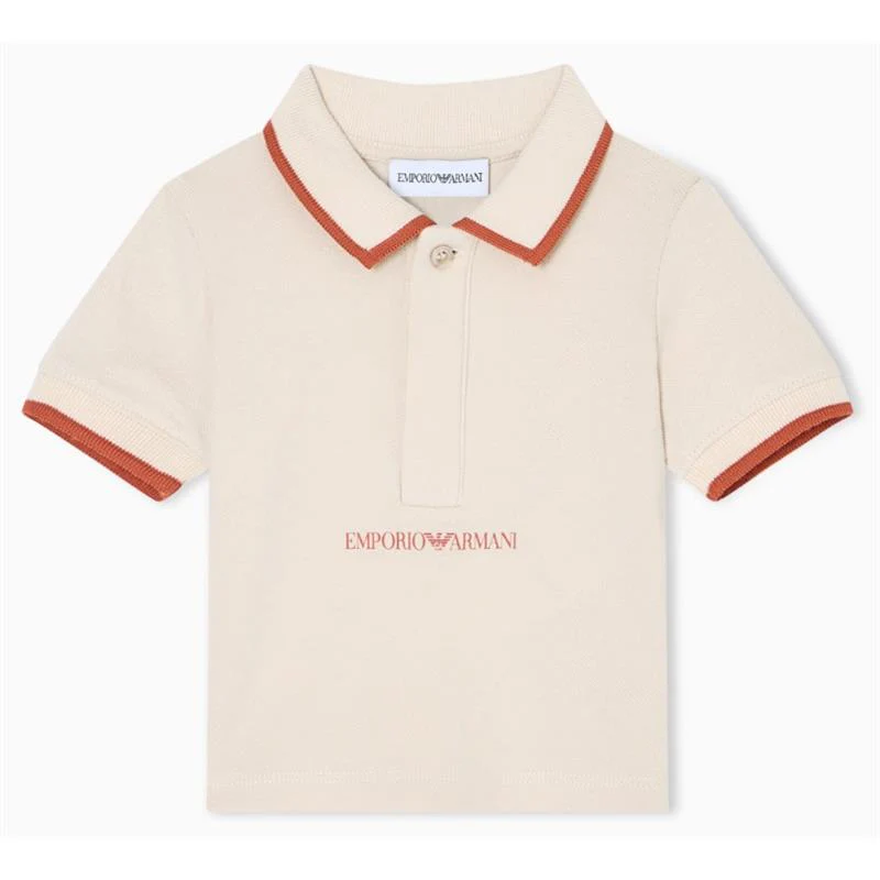 Armani Baby - Baby Boy Short Sleeve Polo Shirt With Piping Detail Oak