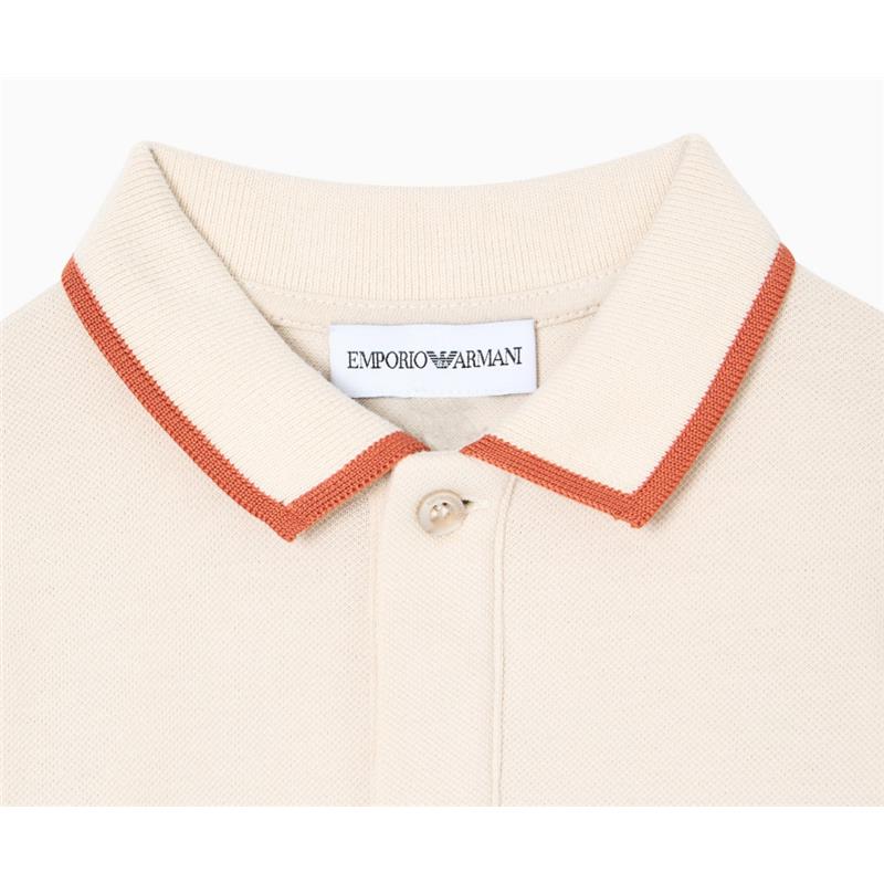 Armani Baby - Baby Boy Short Sleeve Polo Shirt With Piping Detail Oak - Image 3