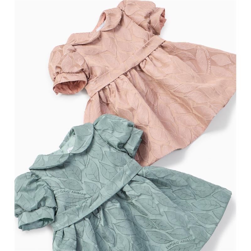 Armani Baby - Baby Girl Leaf Dress With Puff Sleeves Pink - Image 4