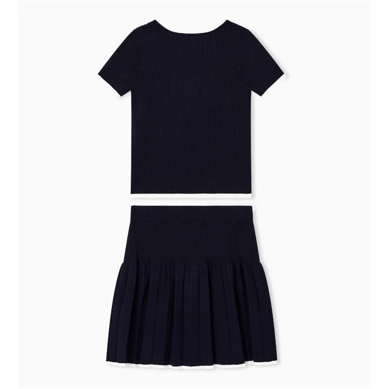 Armani Baby - Baby Girl Short Sleeve Pleated Dress, Navy - Image 3