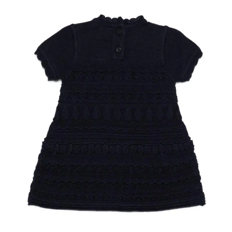 Armani Baby - Baby Girl Short Sleeve Ruffle Dress, Navy - Image 3