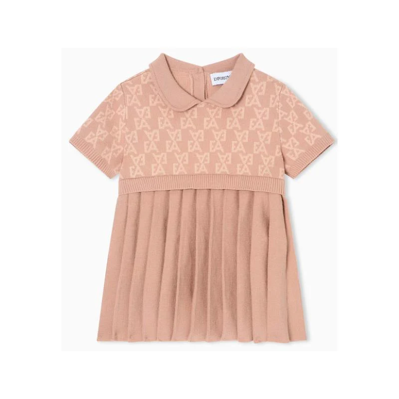 Armani Baby - Baby Girls Short Sleeve Ea Print Pleated Dress Pink