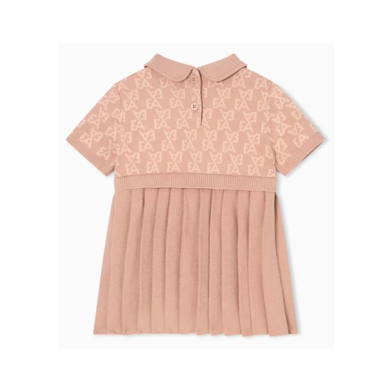 Armani Baby - Baby Girls Short Sleeve Ea Print Pleated Dress Pink - Image 2