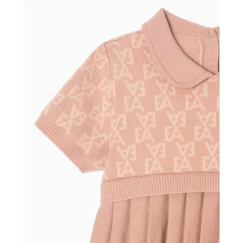 Armani Baby - Baby Girls Short Sleeve Ea Print Pleated Dress Pink - Image 3