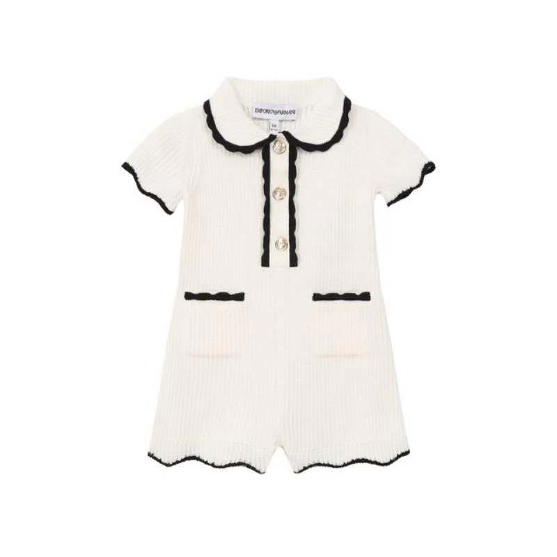 Armani Baby Girl Collared Romper White