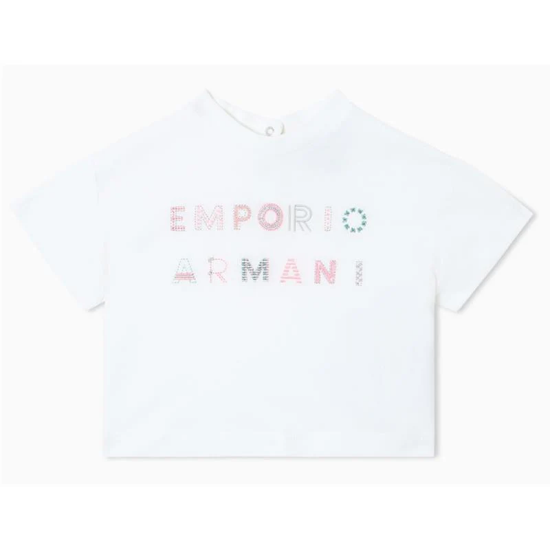 Armani Baby Girl Short Sleeve Logo T-Shirt, White