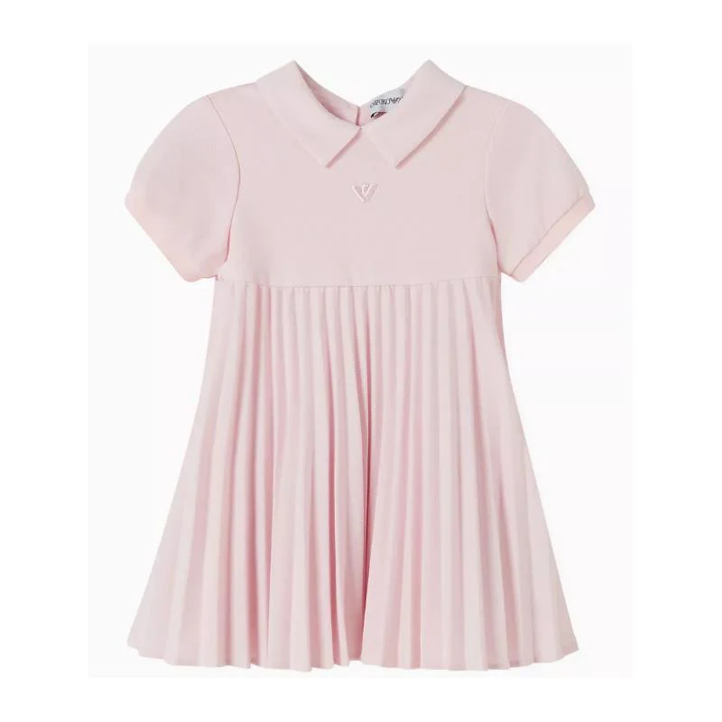 Armani Baby Girl Short Sleeve Pleated Dress Lilac