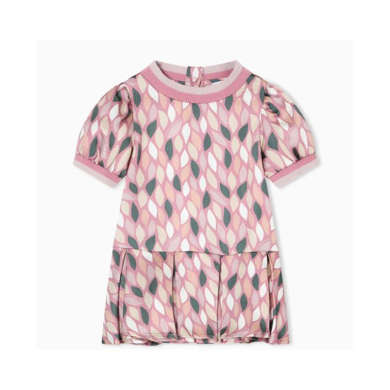 Armani - Baby Girl Short Sleeve Printed Dress, Pink Logo
