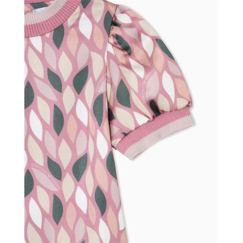 Armani - Baby Girl Short Sleeve Printed Dress, Pink Logo - Image 2