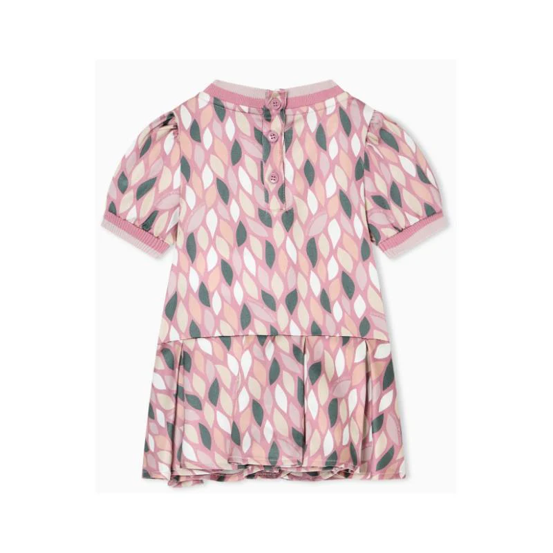 Armani - Baby Girl Short Sleeve Printed Dress, Pink Logo - Image 3