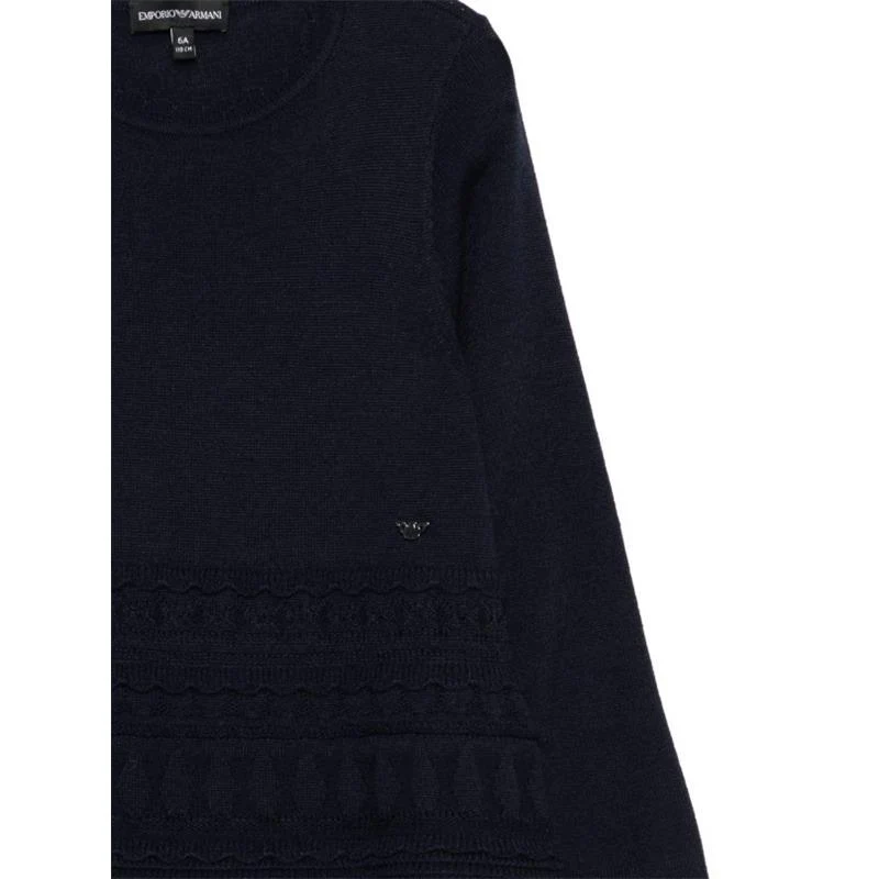 Armani Baby - Girls Long Sleeve Ruffle Dress, Navy - Image 2