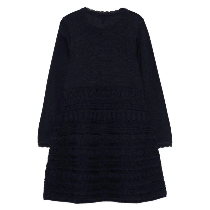 Armani Baby - Girls Long Sleeve Ruffle Dress, Navy - Image 3