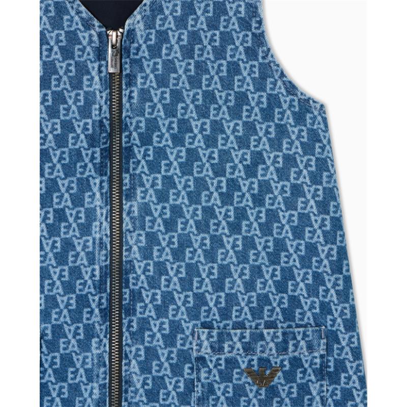 Armani Baby - Girls Print Denim Jersey Dress With All-Over Logo Blue - Image 2