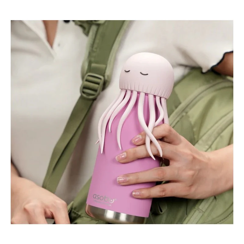 Asobu Stainless Steel Bottle Silicone Head Jelly Fish, Pink - Image 2