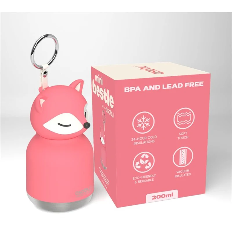 Asobu - Stainless Steel Bottle Silicone Head Mini Pink Fox