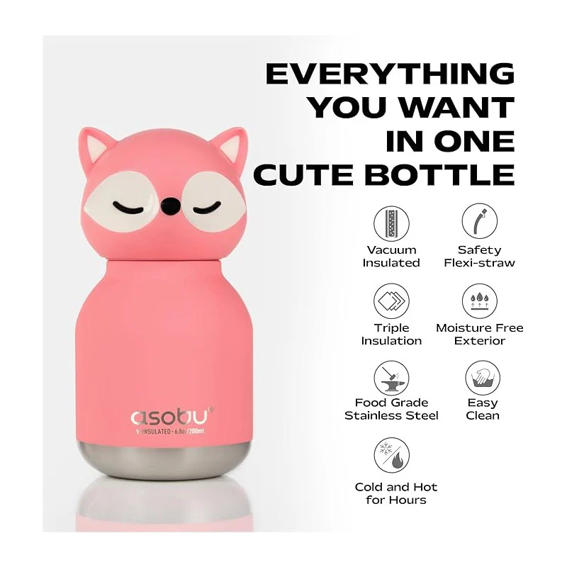 Asobu - Stainless Steel Bottle Silicone Head Mini Pink Fox - Image 2