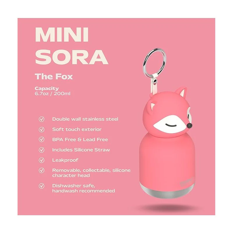 Asobu - Stainless Steel Bottle Silicone Head Mini Pink Fox - Image 3