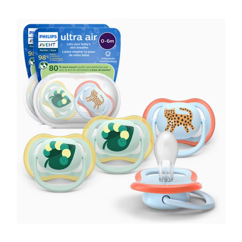 Avent 2Pk Ultra Air Pacifier 0-6M, Caterpillar/Leopard