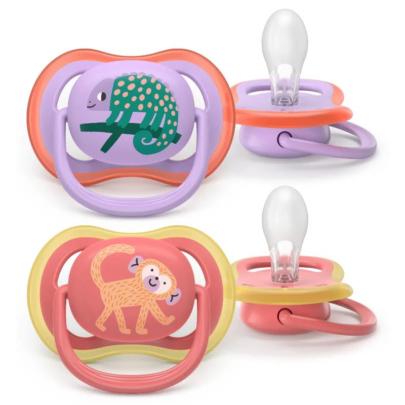Avent 2Pk Ultra Air Pacifier 18M+, Chameleon/Monkey