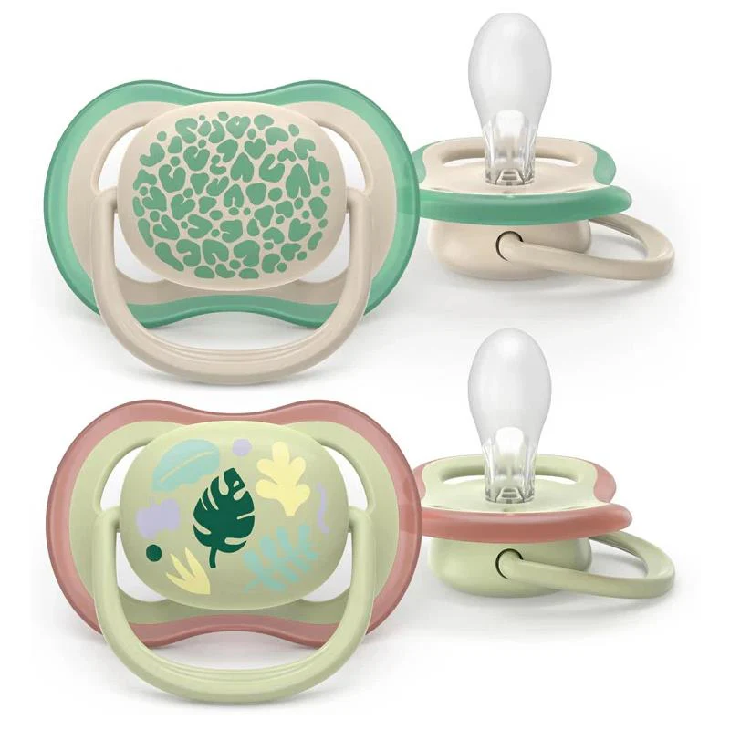 Avent 2Pk Ultra Air Pacifier 6-18M, Tropical Leaf/Leopard