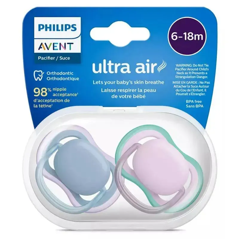Avent - 2Pk Ultra Air Pacifier Blue Hush & Lush Lilac, 6/18M - Image 4