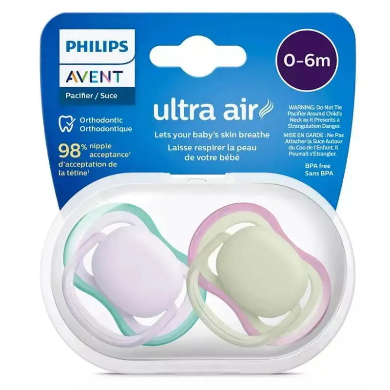 Avent - 2Pk Ultra Air Pacifier Fresh Lilac & Pastel Green, 0/6M - Image 4