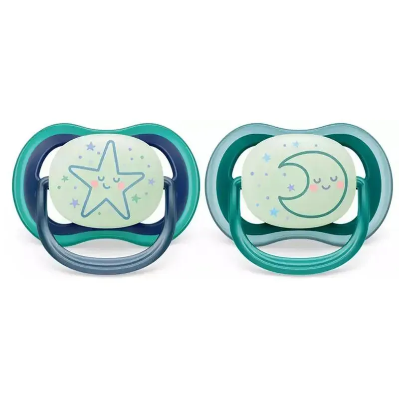 Avent - 2Pk Ultra Air Pacifier Nighttime, Sleeping Star & Moon, 6/18M - Image 3