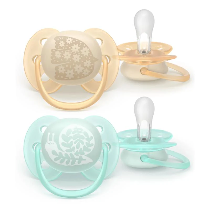 Avent 2Pk Ultra Soft Pacifier 0-6M, Bird/Snail